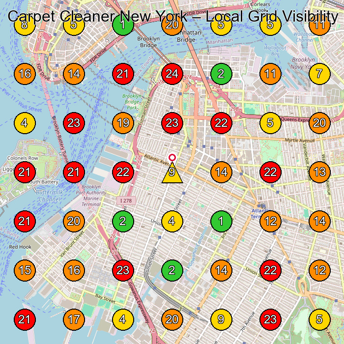 Carpet Cleaner New York Carpet Cleaning Service GeoGrid ranking map for Brooklyn NY